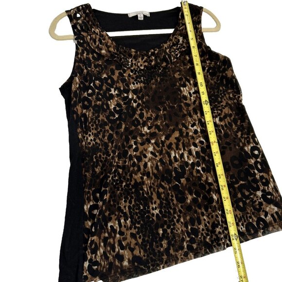 Lucy And Laurel Womens Top L Black Layered Mesh Sleeveless Animal Print Cheetah - Picture 4 of 8